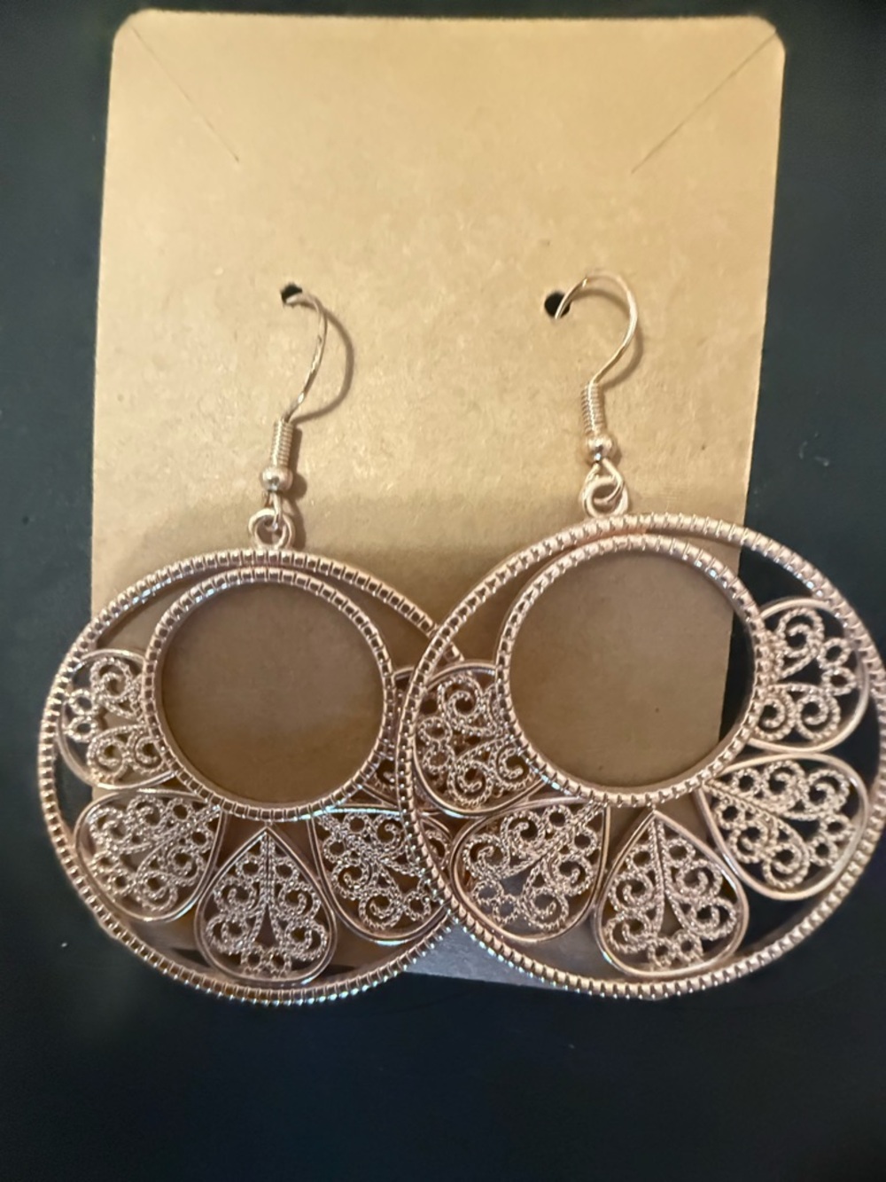 Rose Gold Filigree Hoop Drop Earrings - Women Jewelry